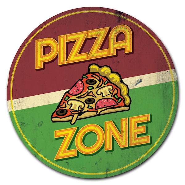 Corrugated Plastic Sign With Stakes 24in Circular-Farmers Market Pizza Zone, C-24-CIR-WS-Pizza zone